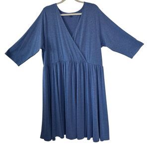 Torrid Heather Blue Midi Dress Womens Size 4X Jersey 3/4 Sleeve Faux Wrap V-Neck